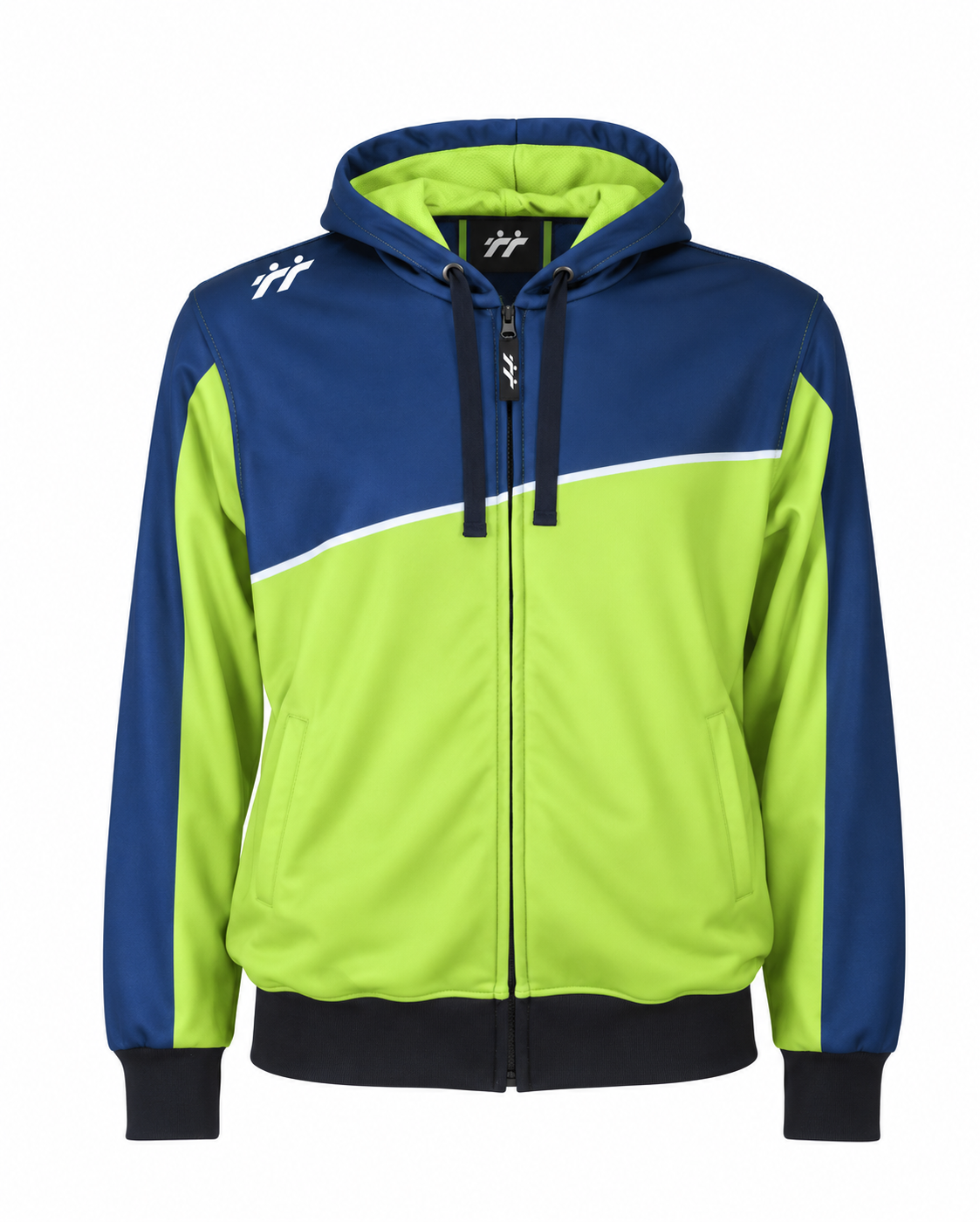 Felpa sportiva blu navy e lime crest