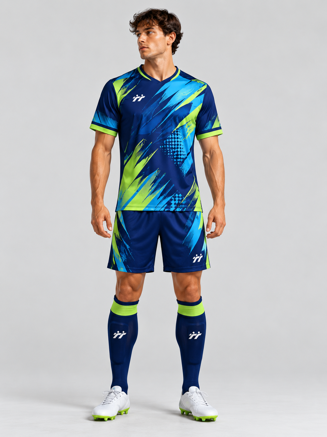 Completo da calcio blu neon e lime