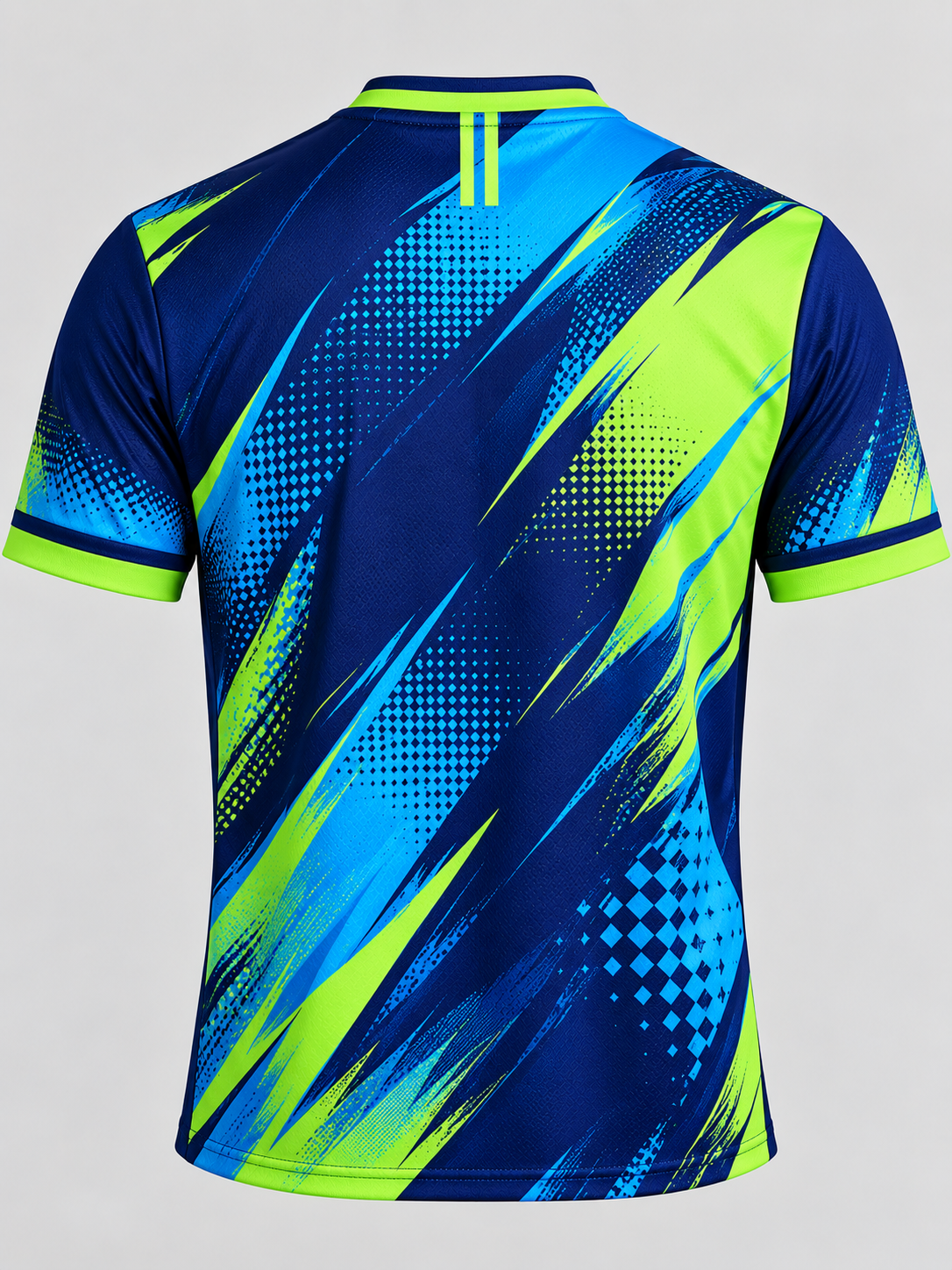 Maglia sportiva astratta blu notte e neon